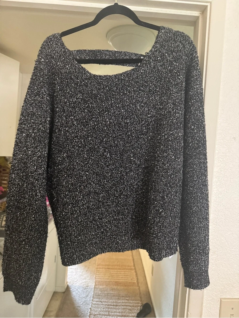 Roxy Marled Black & White Off-the-Shoulder Sweater
